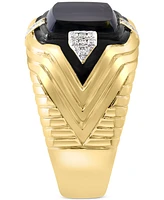 Effy Men's Onyx & Diamond (1/10 ct. t.w.) Ring in Gold-Plated Sterling Silver