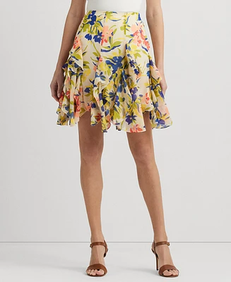 Lauren Ralph Petite Ruffled Floral Miniskirt