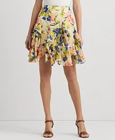 Lauren Ralph Petite Ruffled Floral Miniskirt