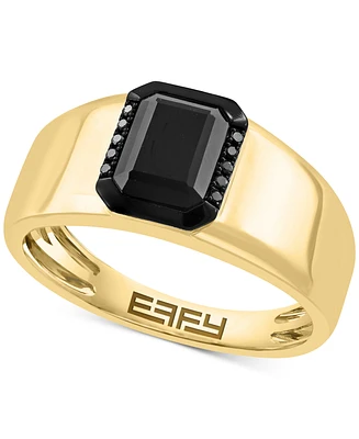 Effy Men's Onyx & Black Diamond (1/20 ct. t.w.) Halo Ring in 14k Gold