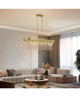 Modern Champagne Gold Kitchen Island Light - Oval Crystal Ceiling Chandelier