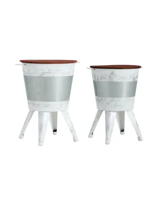 Simplie Fun Farmhouse Rustic Distressed Metal Accent Cocktail Table With Wood Top White, Set Of 2