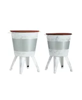 Simplie Fun Farmhouse Rustic Distressed Metal Accent Cocktail Table With Wood Top White, Set Of 2