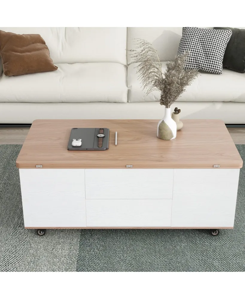 Streamdale Furniture Modern Walnut & Lift Top Coffee Table Multifunctional Table With Drawers & Shelves