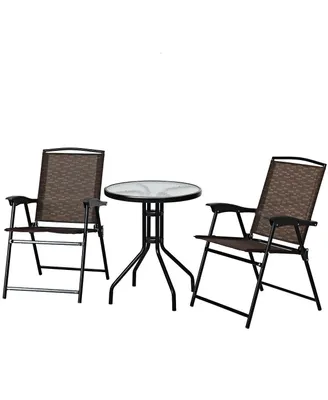 3 Pieces Patio Garden Furniture Set of Round Table and Folding Chairs