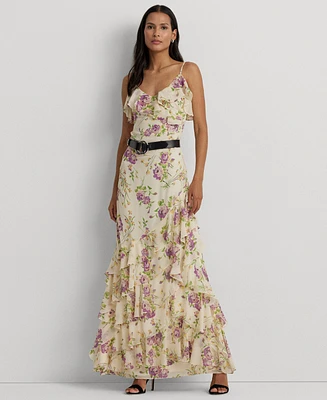 Lauren Ralph Women's Ruffled Floral Column Gown