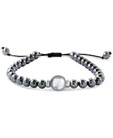 Effy Men's Black Tahitian Pearl (10mm) & Hematite Bead Bolo Bracelet in Sterling Silver