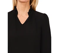 CeCe Women's V-Neck Long Sleeve Ruffle Trim Blouse