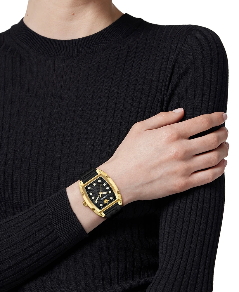 Versace Women's Swiss Black Silicone Strap Watch 45x36mm