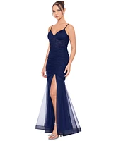 Blondie Nites Juniors' Ruched Sweetheart-Neck Corset Gown