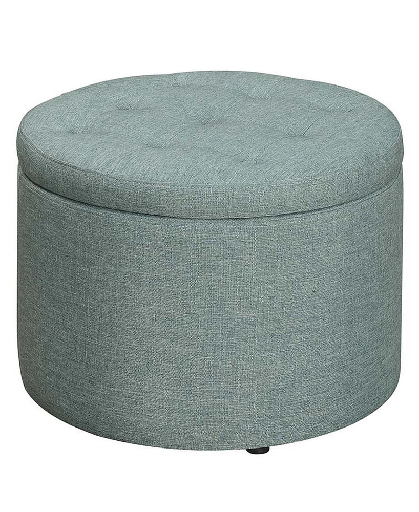 Convenience Concepts 22" Faux Linen Round Shoe Storage Ottoman