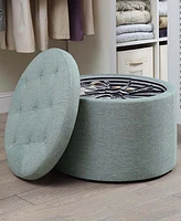 Convenience Concepts 22" Faux Linen Round Shoe Storage Ottoman