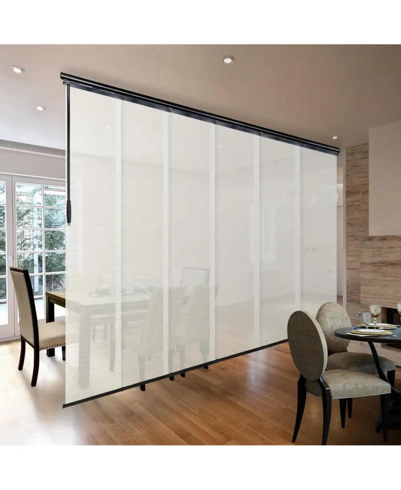 Cream Filigree Blind 6-Panel Single Rail Panel Track Extendable 70"-130"W x 94"H, width 23.5"