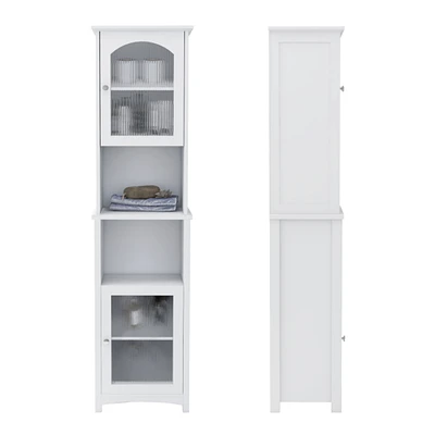 Simplie Fun Narrow Tall Slim Floor Cabinet With 2 Glass Doors And Adjustable Shelves
