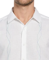 Cubavera Men's Short Sleeve Geo Embroidered Linen Blend Button-Front Shirt