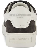 Karl Lagerfeld Paris Men's Suede Plain-Toe with Side White Logo Bit Sneaker