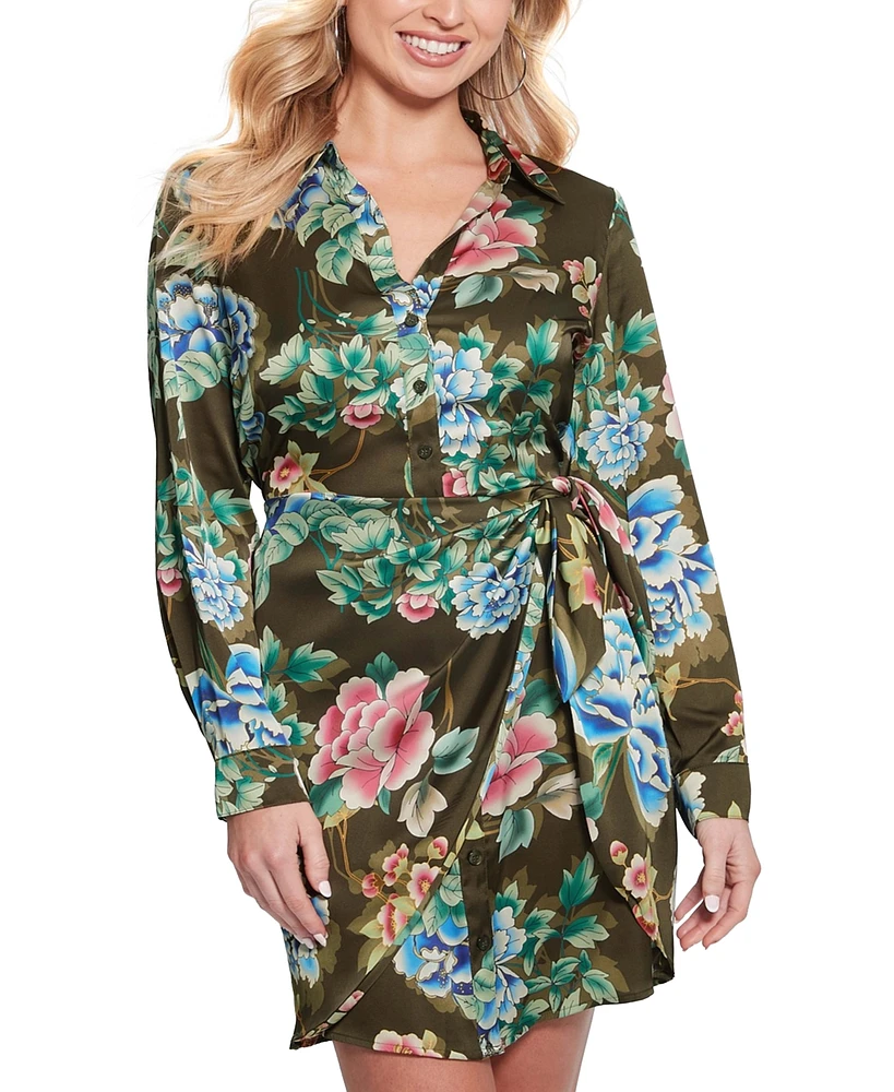 Guess Women's Alya Printed Tie-Waist Long-Sleeve Dress