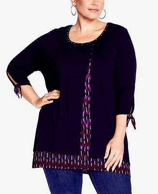 Avenue Plus Alena Print Round Neck Tunic Top