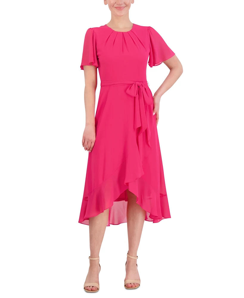 Jessica Howard Women's Pleat-Neck Asymmetric-Hem Dress