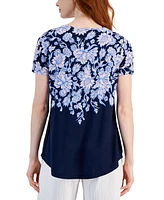 Jm Collection Women's Printed Knit Short Sleeve Top, Created for Macy's