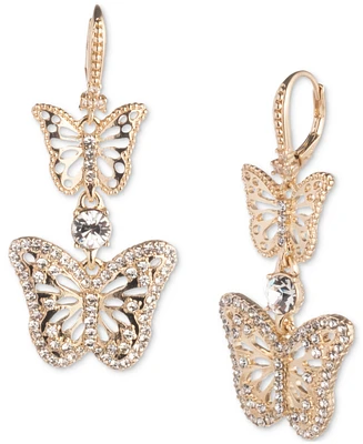 Marchesa Gold-Tone Crystal Butterfly Double Drop Earrings