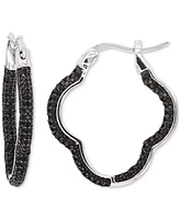 Black Spinel Clover Small Hoop Earrings (1-3/4 ct. t.w.) in Sterling Silver, 1"