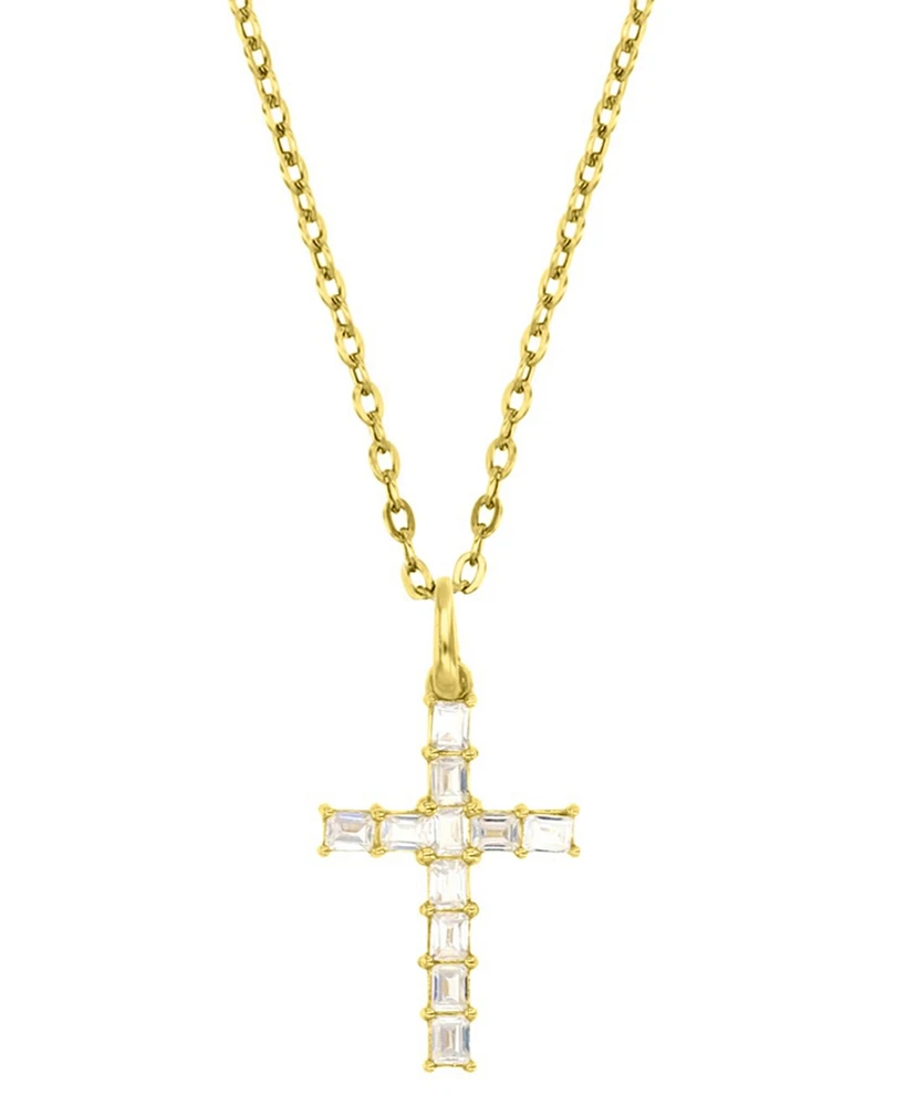 Cubic Zirconia Baguette Cross 18" Pendant Necklace in 10k Gold