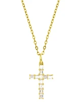 Cubic Zirconia Baguette Cross 18" Pendant Necklace in 10k Gold