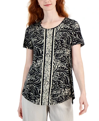 Jm Collection Women's Printed Knit Short Sleeve Top, Created for Macy's