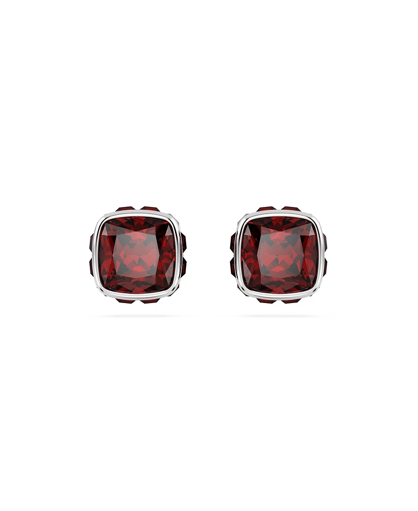Swarovski Rhodium Plated Square Cut Color Birthstone Stud Earrings