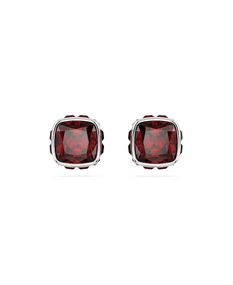 Swarovski Rhodium Plated Square Cut Color Birthstone Stud Earrings