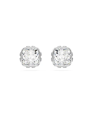 Swarovski Rhodium Plated Square Cut Color Birthstone Stud Earrings