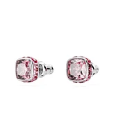 Swarovski Rhodium Plated Square Cut Color Birthstone Stud Earrings