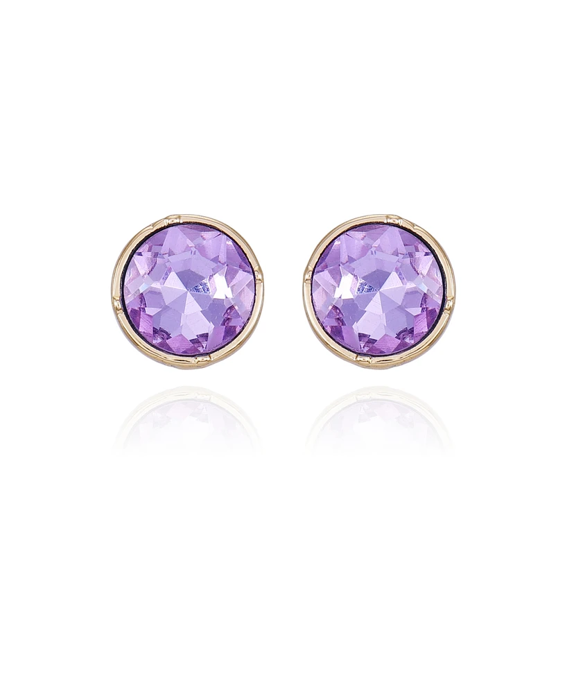 T Tahari Gold-Tone Lilac Violet Glass Stone Stud Earrings