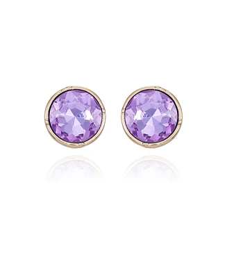 T Tahari Gold-Tone Lilac Violet Glass Stone Stud Earrings