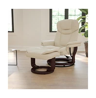 Multi-Position Recliner & Curved Ottoman With Swivel Wood Base