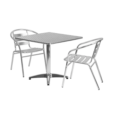 31.5'' Square Aluminum Indoor-Outdoor Table Set With 2 Slat Back Chairs