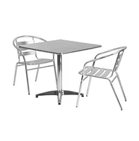 31.5'' Square Aluminum Indoor-Outdoor Table Set With 2 Slat Back Chairs