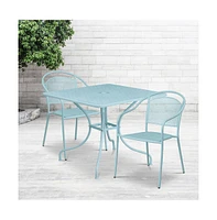 Commercial 35.5" Square Metal Garden Patio Table Set W/ 2 Round Back Chairs
