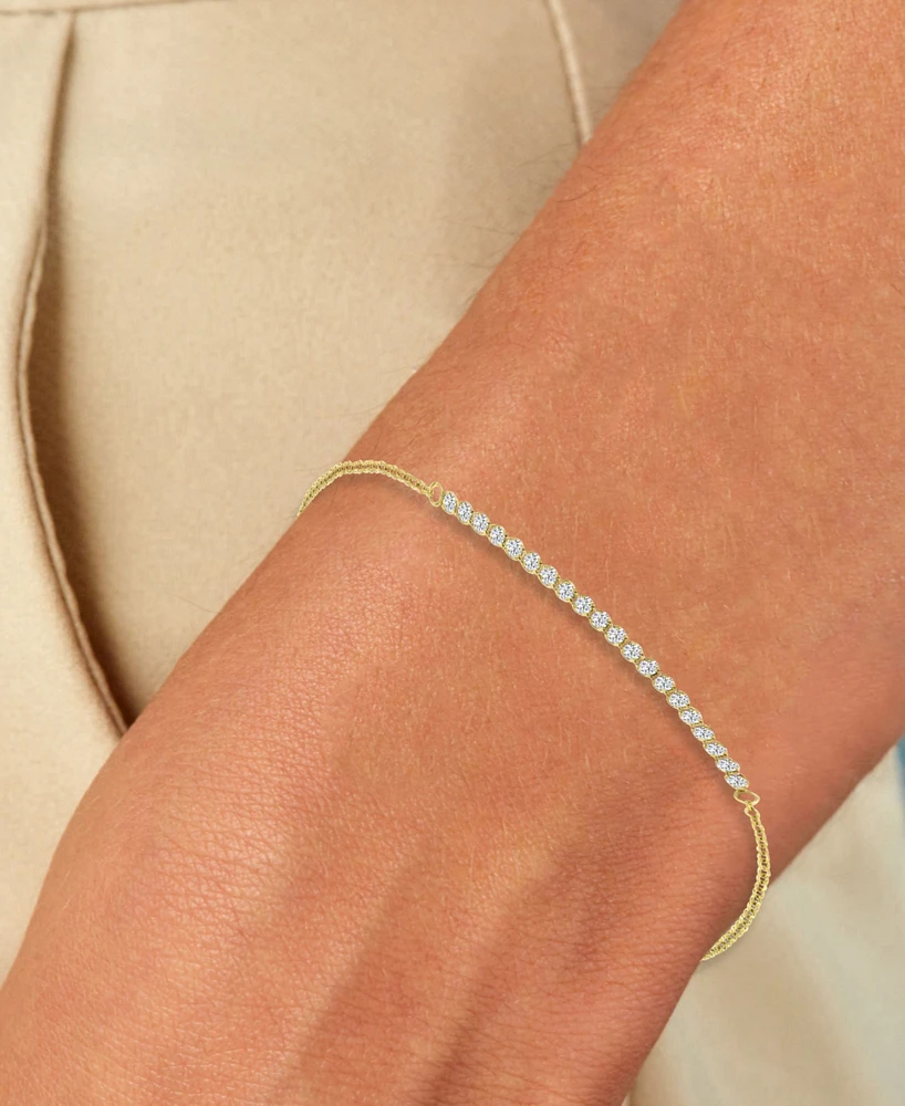 Cubic Zirconia Horizontal Link Chain Bracelet in 10k Gold