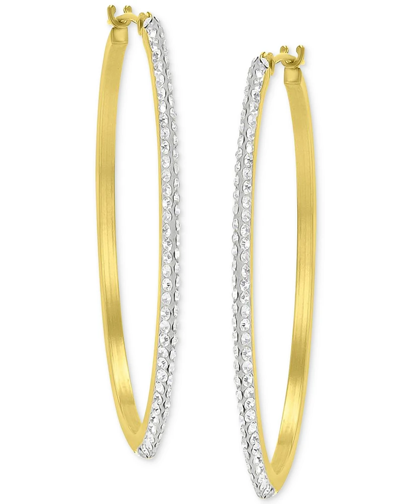 Crystal Pave Polished Medium Hoop Earrings in 10k Gold, 1.57"