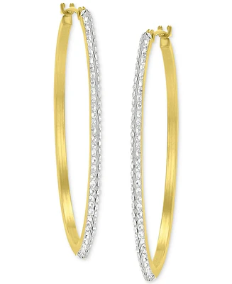 Crystal Pave Polished Medium Hoop Earrings in 10k Gold, 1.57"