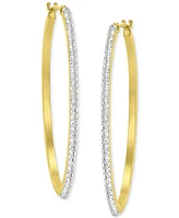 Crystal Pave Polished Medium Hoop Earrings in 10k Gold, 1.57"