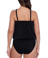 Swim Solutions Womens Scoop Neck Blouson Tankini Top Mid Rise Bikini Bottoms