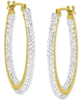 Crystal Pave In & Out Small Hoop Earrings in 10k Gold, 0.79"