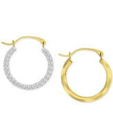 Crystal Pave Small Round Hoop Earrings in 10k Gold, 0.75"