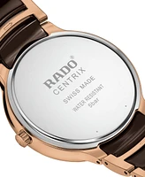 Rado Unisex Swiss Centrix Ceramic & Rose Gold Pvd Bracelet Watch 40mm