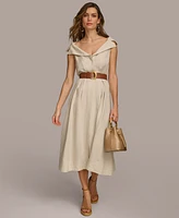 Donna Karan Women's Faux-Leather Belt Collared Shirtdress