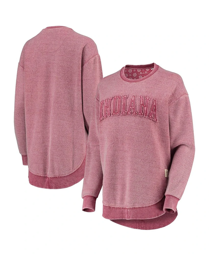 Women's Pressbox Crimson Distressed Indiana Hoosiers Ponchoville Pullover Sweatshirt