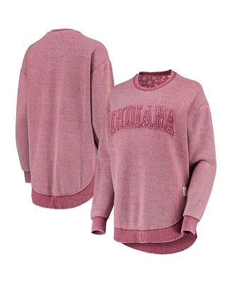 Women's Pressbox Crimson Distressed Indiana Hoosiers Ponchoville Pullover Sweatshirt